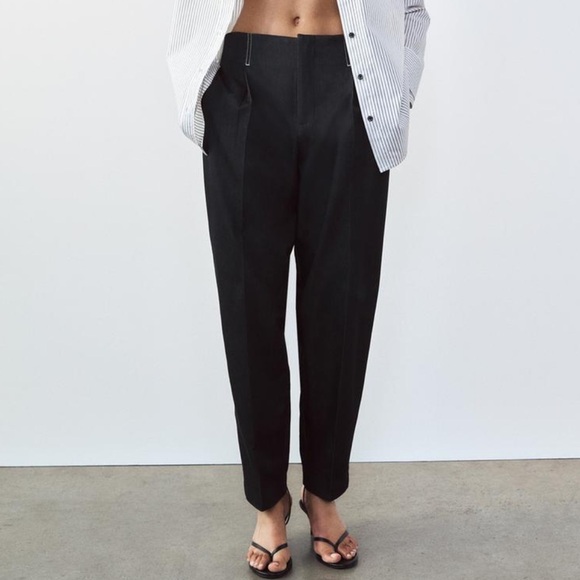 Zara Pants Contrasting Top Stitching Blue Chambray Womens small - Picture 1 of 10